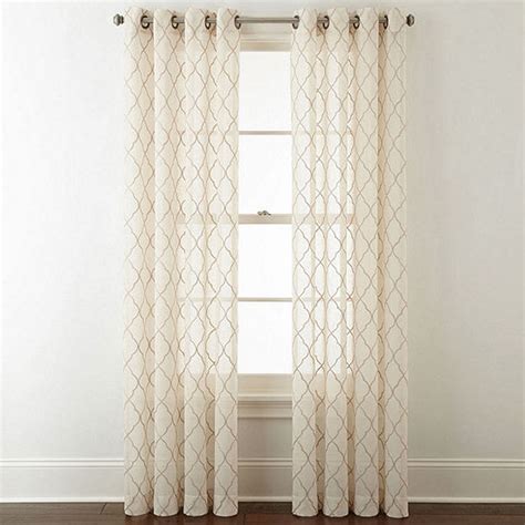 Jcpenney Home Bayview Embroidered Sheer Grommet Top Single Curtain