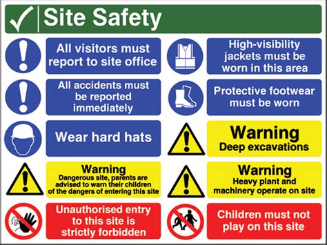 Construction labels and signage can improve safety on job sites of all sizes. Site Safety sign All visitors must report to site office