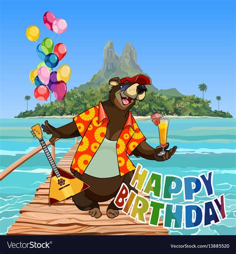 Cartoon Character Happy Bear Happy Birthday Vector Image