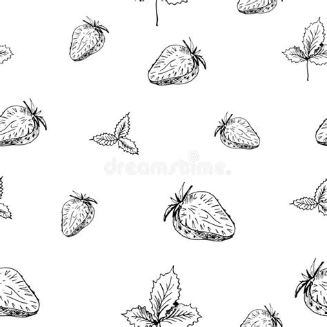 Strawberry Seamless Sketch Pattern Isolated Hand Drawn Berry Without