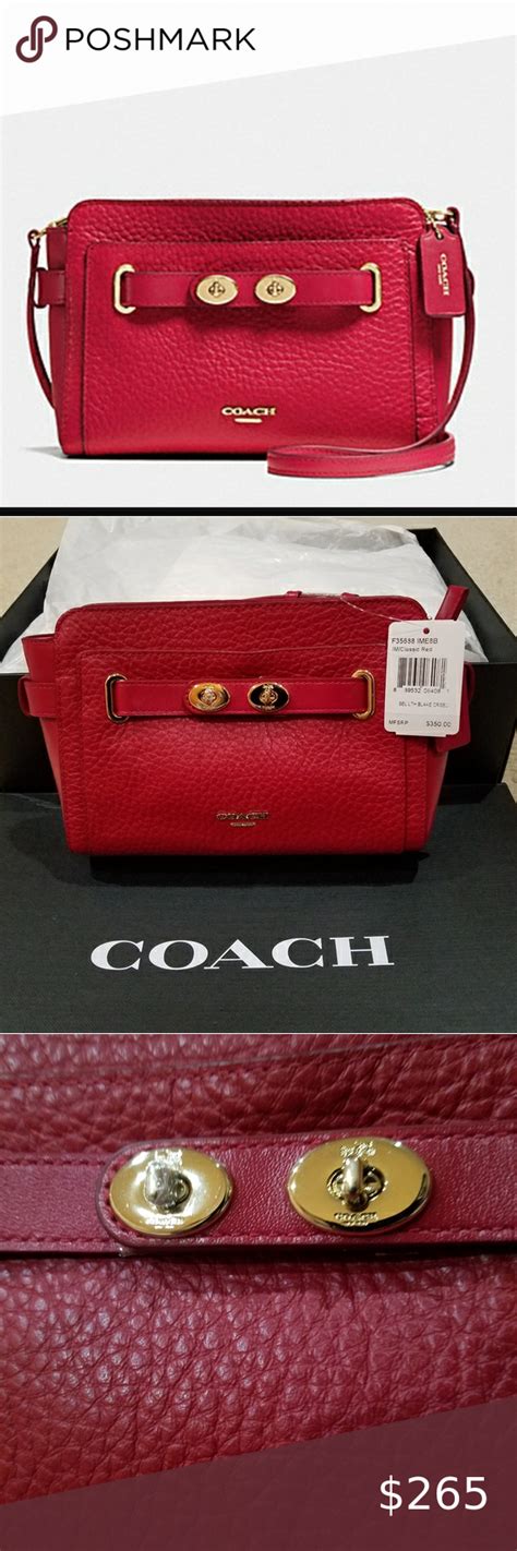 Coach Blake Crossbody Bag Red Luxe Bubble Leather Gold Tone Double Turnlock Nwt Leather