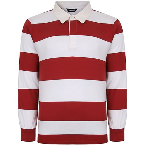 Bigdude Rugby Style Striped Long Sleeve Polo Shirt Redwhite Bigdude