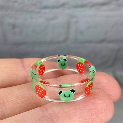 Frog Ring Froggy Ring Strawberry Frog Ring Frog Strawberry Etsy Uk