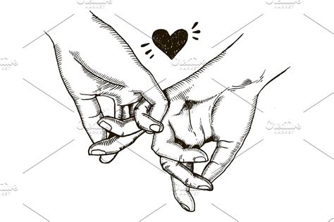 Couple In Love Hold Hands Engraving Vector Vector Couple Love Hand Hold