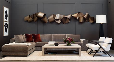Holly Hunt Modern Metal Wall Sculpture In Contemporary Living Room Residential Interior