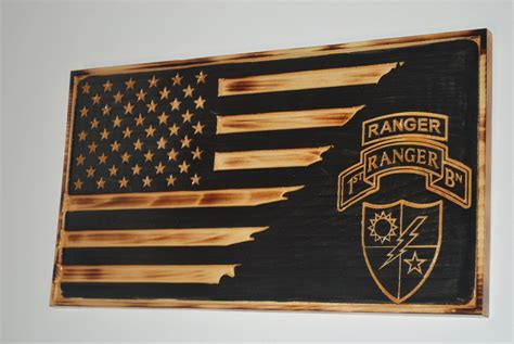 Us Army Ranger Flag Rustic Burnt Wood American Flag Battalion Patch