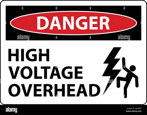 Danger High Voltage Overhead Sign On White Background Stock Vector