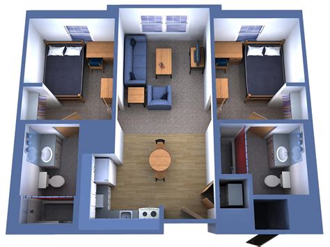2 Bedroom Single Level House Plans 3d