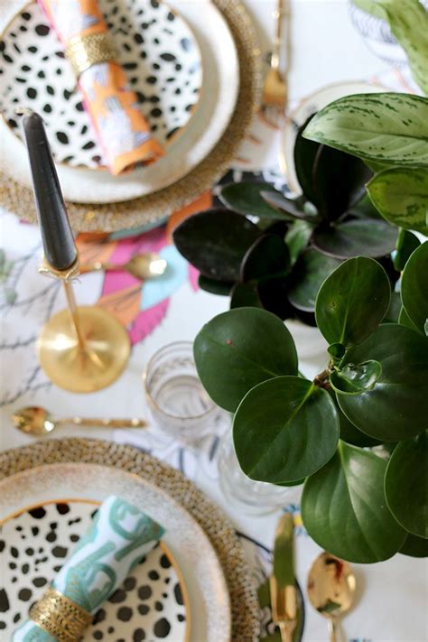 Colourful Table Setting With Plants And Animal Prints Picnic Theme