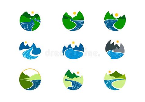 Logotipo Del Río Diseño Del Símbolo De La Montaña De La Naturaleza