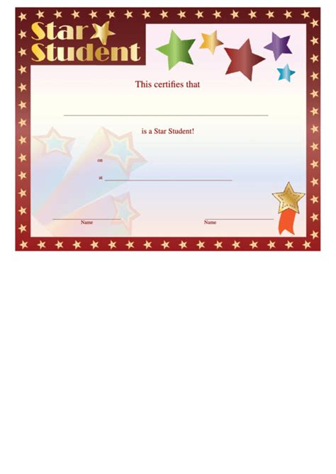 Star Student Certificate Template Printable Pdf Download
