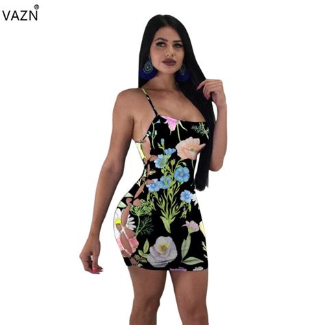 Vazn 2018 Hot Print Bodycon Women Sexy Short Dress Spaghetti Strap Mini Dress Ladies Backless