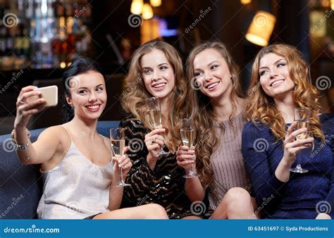 Women With Champagne Taking Selfie At Night Club Stock Image Image Of Lifestyle Female 63451697