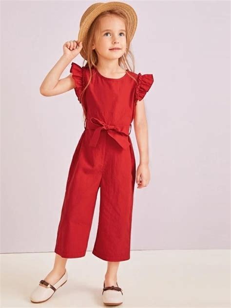 Toddler Girls Ruffle Trim Self Tie Jumpsuit Jumpsuits For Girls