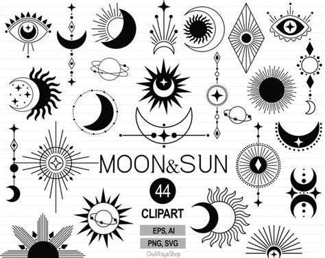 Moon Clipart Moon And Sun Svg Bohemian Moon Svg Sun Clipart Moon Phase