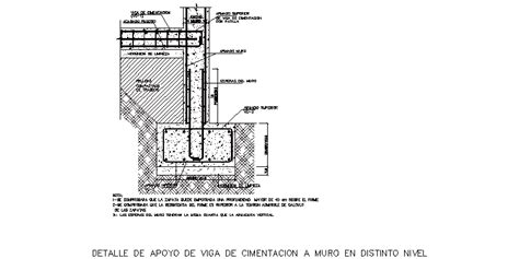 Detalle De Apoyo De Viga De Cimentacion A Muro En AutoCAD Librería CAD