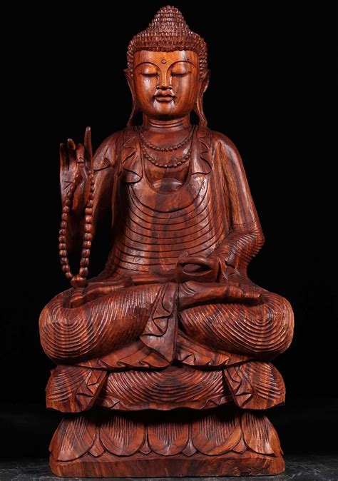 Sold Wood Teaching Buddha Statue With Mala Beads 44 97bw13 Hindu