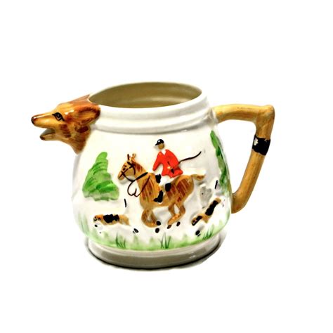 Keele St Pottery Milk Jug Pitcher With Fox Hunting Scene Hand Etsy Vintage China Milk Jug