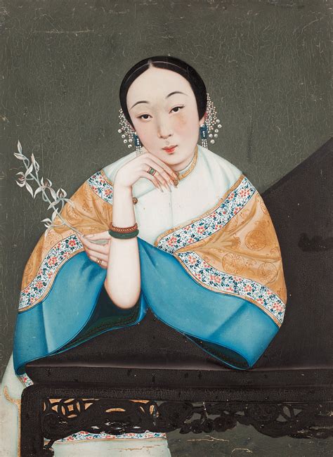 An Oil Painting Of A Lady Holding An Orchid Qing Dynasty 19th Century