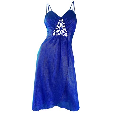 1970s Samir Sexy Electric Blue Metallic Cut Out Slinky Vintage 70s Disco Dress At 1stdibs