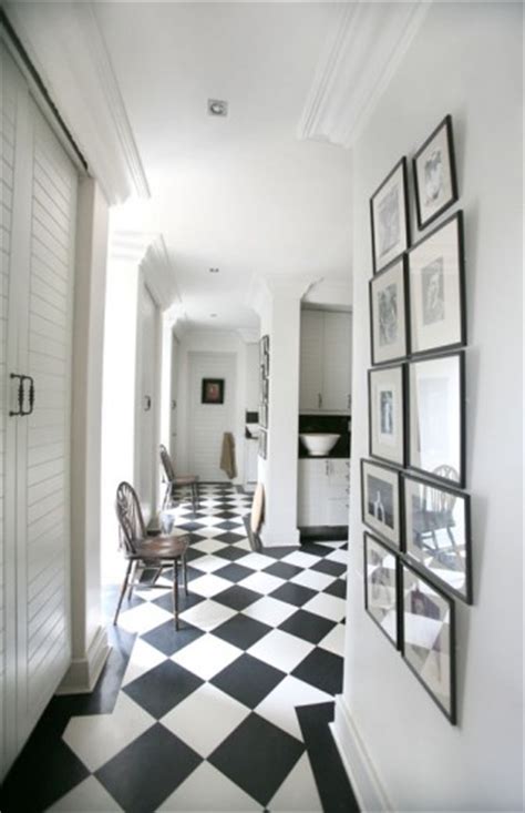 Black And White Checkered Floor Eclectic Entrance