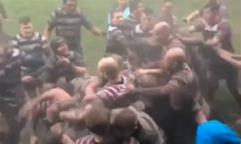 Chaos Erupts At Welsh Rugby Derby Match As Brawl Breaks Out Between Rival Teams Daily Mail Online