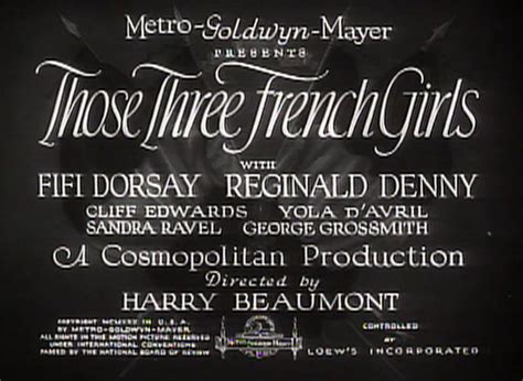Those Three French Girls 1930 Review With Fifi Dorsay And Reginald Denny Pre Codecom
