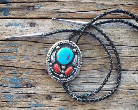 Vintage Turquoise Silver Bolo Tie For Men Authentic Turquoise And