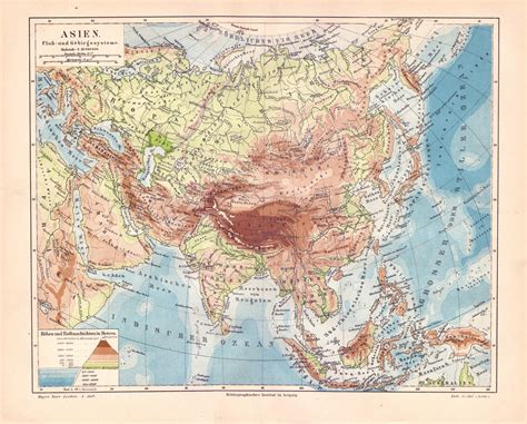 Antique Map Of Asia From 1890 Asia Map Map Of Asia Vintage Etsy