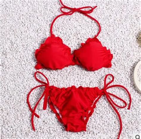 2017 Sexy Red Bikinis Women Swimwear Swimsuit Push Up Bikini Set Halter