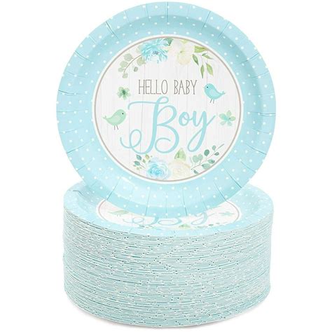 80 Packs Hello Baby Boy Disposable Paper Plates 7 For Baby Shower Cake
