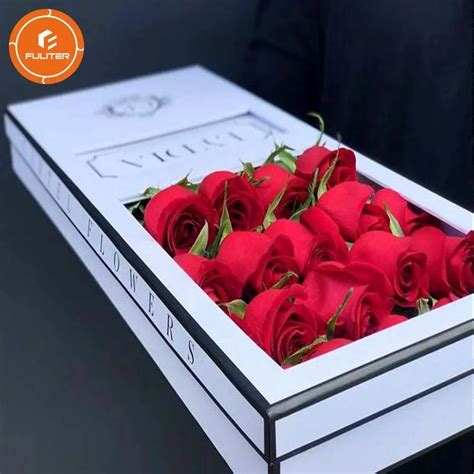 Elegant Long Stem Roses Box Flower Box With Window Custom Bouquet