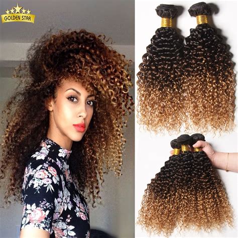 Mongolian Kinky Curly Hair Ombre Kinky Curly Hair Weave Curly Blonde