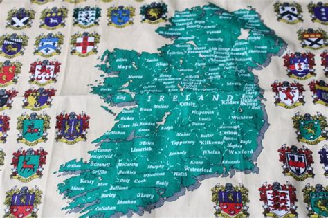 Irish Surnames Coats Of Arms With Names Of Ireland Vintage Print Tea Towel