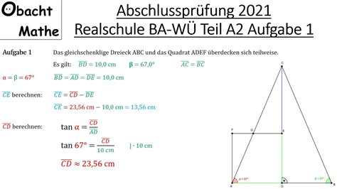 Abschlussprüfung Mathe 2021 Realschule Baden Württemberg Teil A2