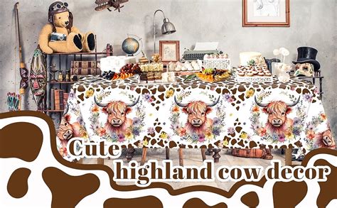 3pcs Highland Cow Tablecloths Brown Cow Print Baby Shower
