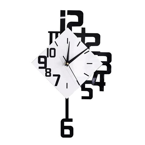Large Numbers Pendulum Clock Black And White Modern Design Irregular
