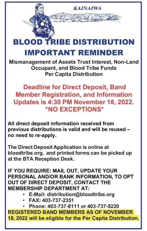 Blood Tribe Distribution Update Direct Deposit Registration And