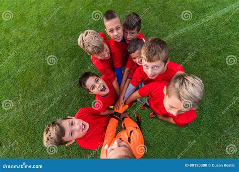 Kids Soccer Team In Huddle Stock Photo Image Of Caucasian 80120300