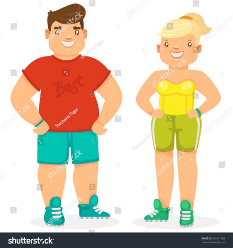 Fat Couple Man Woman Workout Partners Stock Vector Royalty Free