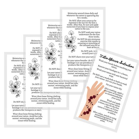 Tattoo Aftercare Instruction Cards Digital Download 2x35 Etsy
