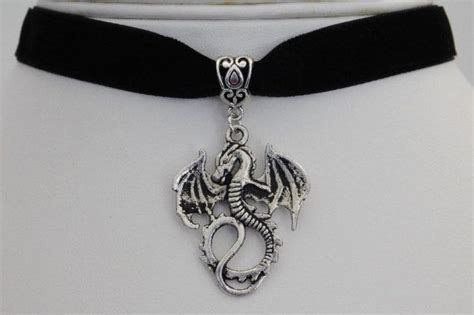 Dragon Choker Necklace Black Velvet Choker Collar Gothic Etsy Uk