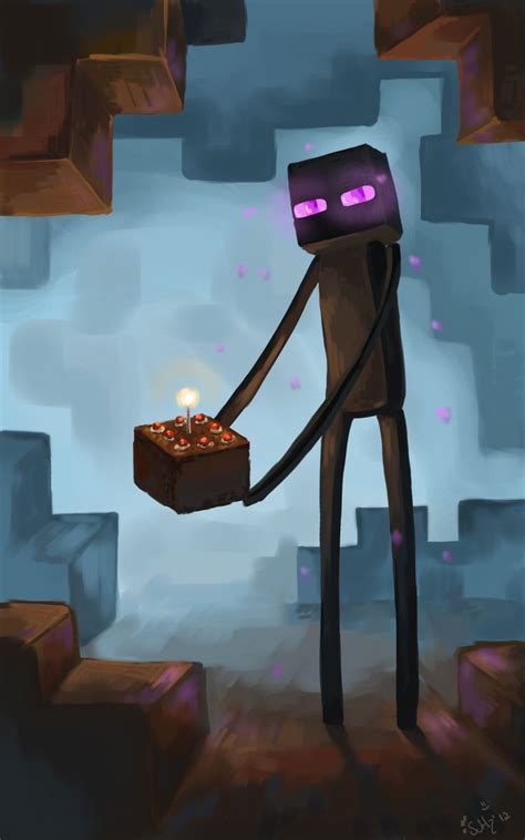 It Depicts Minecraft Steve Encountering An Enderman In The Dark Description From Deviantart