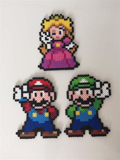 Mario Luigi Wario Waluigi Mushroom Perler Bead Sprites