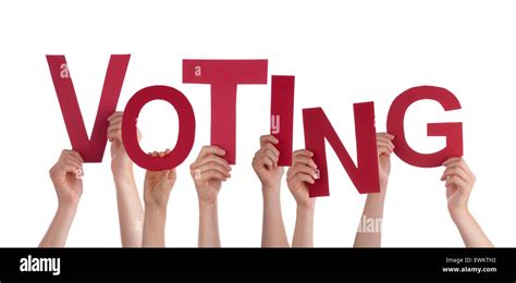 Many People Hands Holding Red Word Voting Stock Photo Alamy
