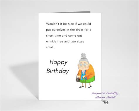 Funny 5x7 Birthday Card Old Age Birthday Card Funny Old Lady Etsy