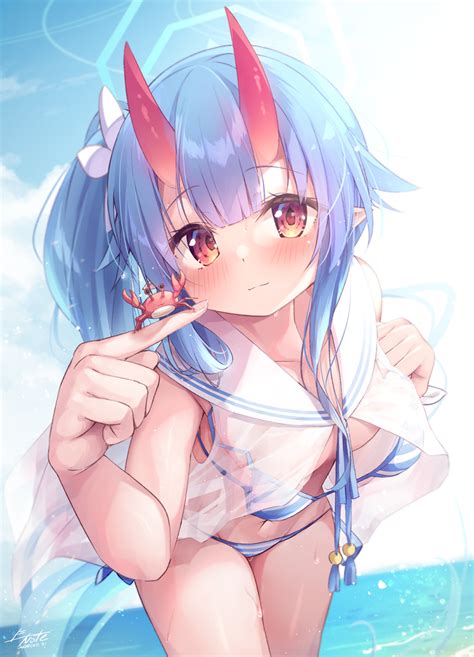 e note chise blue archive chise swimsuit blue archive blue archive oni horns highres