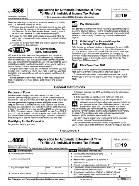 Irs 4868 2019 Fill And Sign Printable Template Online Us Legal Forms