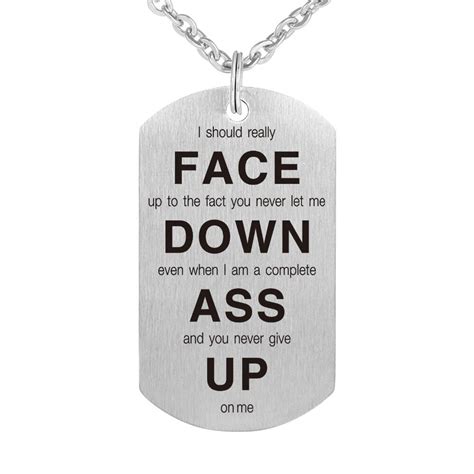 Face Down Ass Never Give Up Stainless Steel Necklaces Men Fashion Dog
