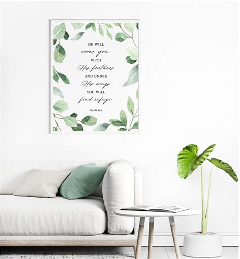 Psalm 914 He Will Cover You Bible Verse Wall Art Printable Etsy